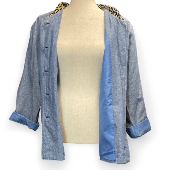 Vtg Great Cavalier by St. Paul Cat Embroidered Chore Silk Denim Jacket Size M - Picture 4 of 9